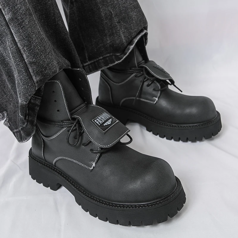 

Classic Men Chelsea Boots Black Men Thick-soled Anti-slip Laced Business Fashion Quality Boots Gentleman Boots Men Size 38-46
