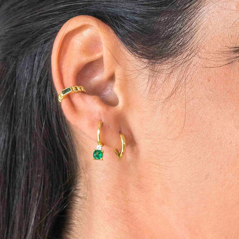 2023 orecchini a cerchio a catena verde in acciaio inossidabile di moda per le donne gioielli Piercing alla cartilagine dell\'elica sottile con