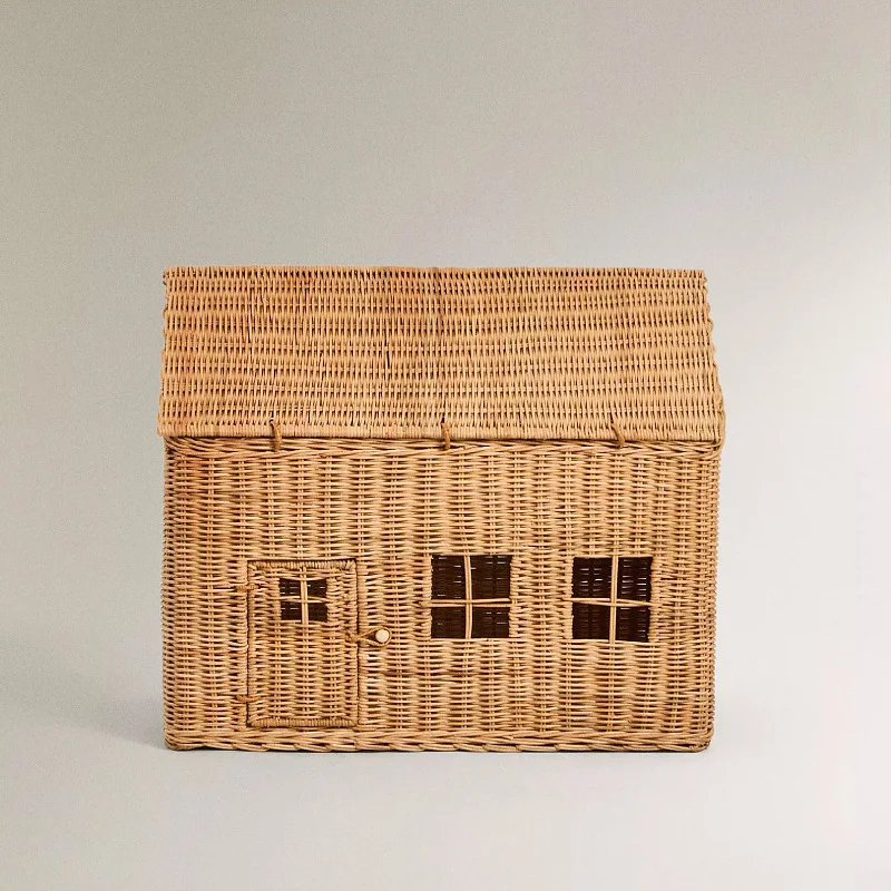 Hand woven small house, storage basket rattan, plush storage basket