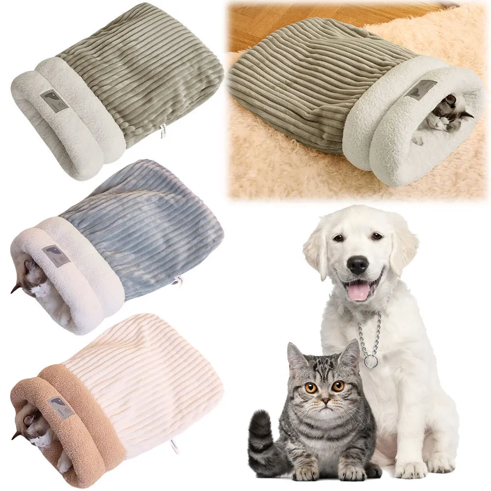 Cat Sleeping Bag Soft Fluffy Feel Thickened Pet Pocket Type Quilt Bed Kitten Puppy Soft Comfortable Warm Nest Cat Accessories