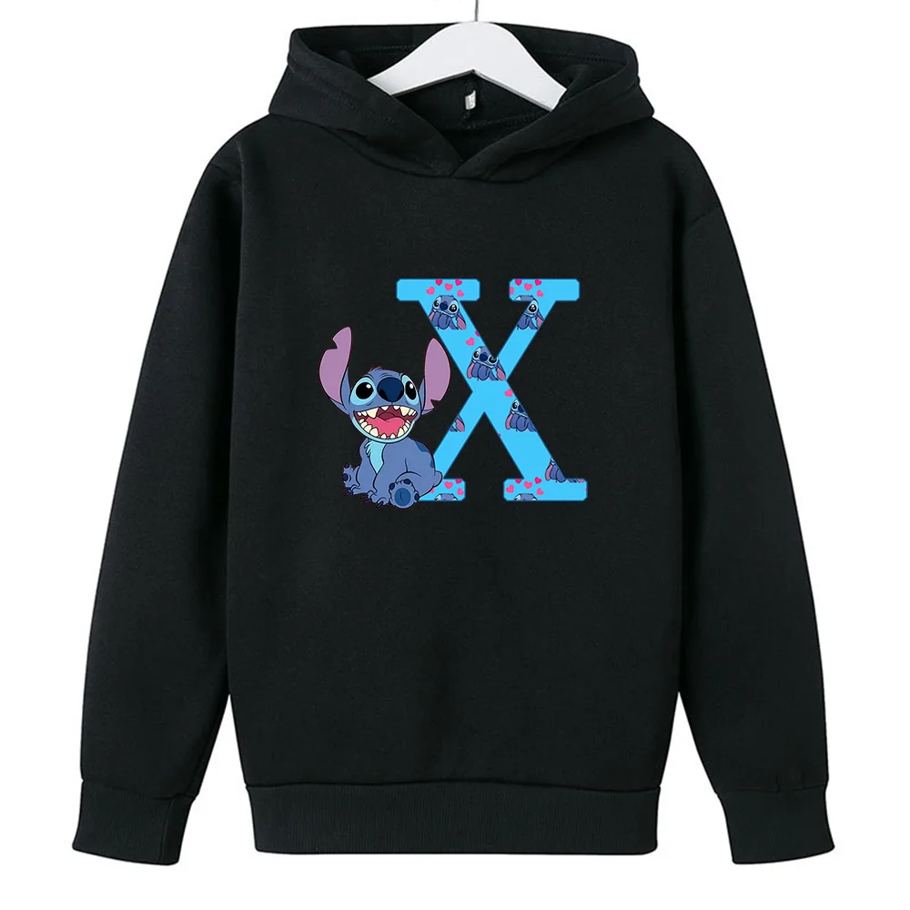 Hoodie anak-anak laki-laki dan perempuan, Atasan pakaian kasual anak laki-laki dan perempuan, kartun Manga, kaus Pullover mode ABCD huruf Stitch