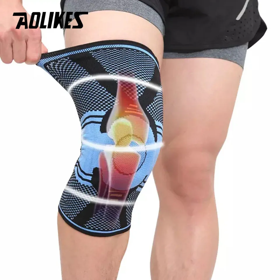 AOLIKES 1 Pair Basketball Running Spring Support Silicon Padded Knee Pads Support Brace Meniscus Patella Protector Sports Safety