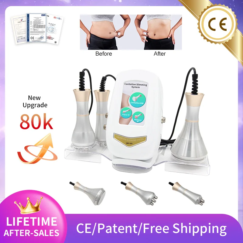 Ultrasonic 80KHz 3 in 1 Cavitation RF Facial Body Shaping Massage Fat Cellulite Skin Tightening Loss Burner Lifting Beauty Devic