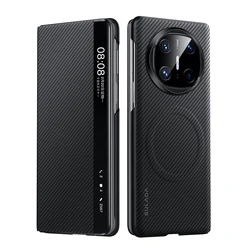 Luxury Carbon Fibre Pattern Magnetic Dormancy Phone Case For HUAWEI Mate X6 X5 X3 Fully Protection Cover With Wireless Charging