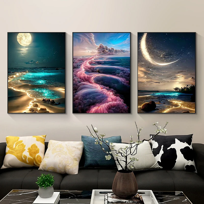 Cosmic Moon 5D DIY Diamond Painting Mosaic Embroidery Scenery Rhinestone Full Round Diamond Art Home Decor Painting