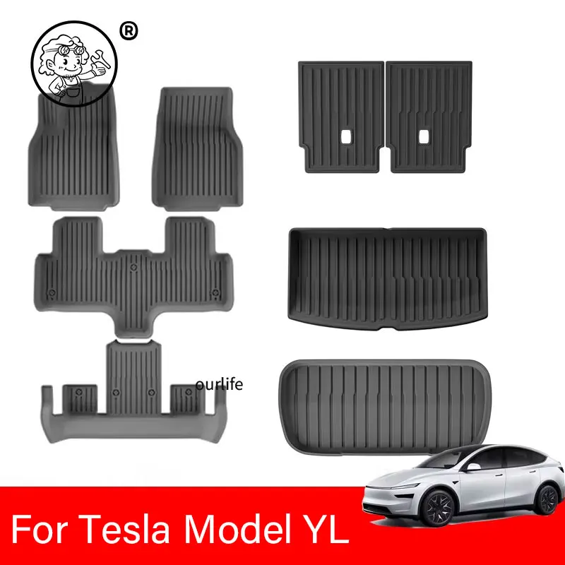 Floor Mats for Tesla Model YL  2026 2027 All Weather Front Rear Cargo Liner Second Row Seat Back Pad Trunk Mat Accessories