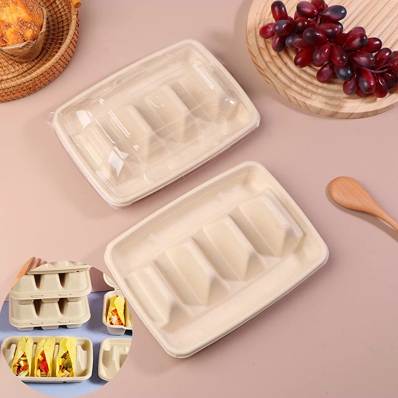 10Pcs Disposable Burrito Packaging Box Tray Tortilla 22.5X16X4CM Paper Taco Plates Stands Paper Bar Supplies With Dividers