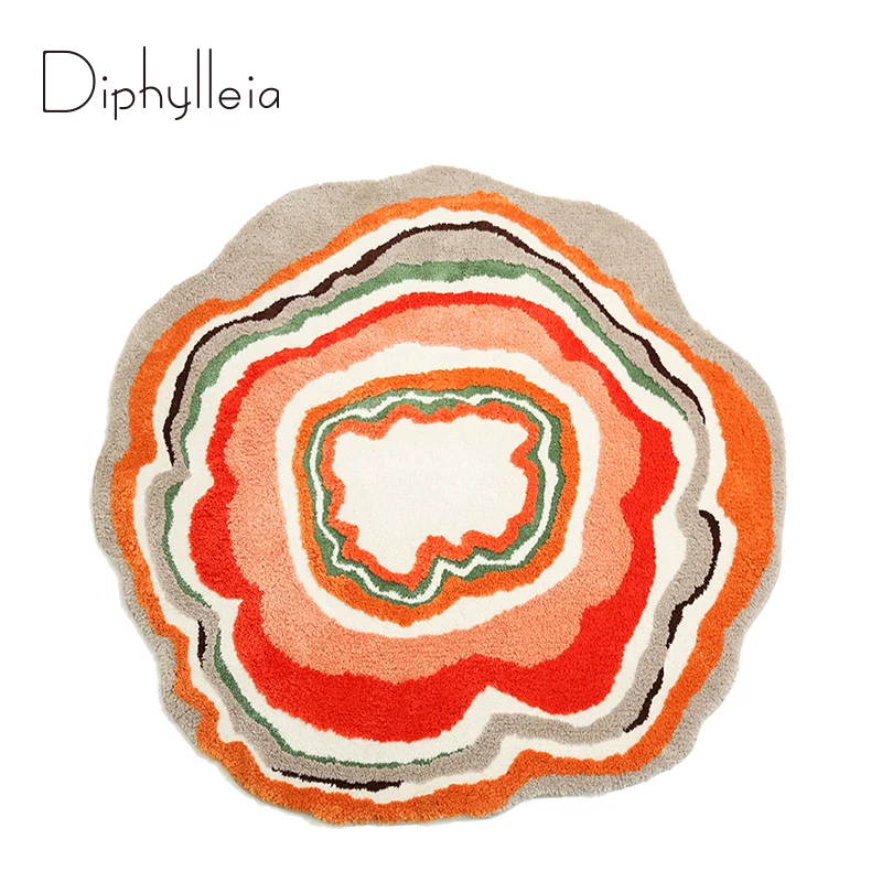 Diphylleia Vibrant Multi-Colored Area Rug Modern Luxury Handmade Abstract Carpet Unique Nordic Circular Throw Rug Chic Home Deco