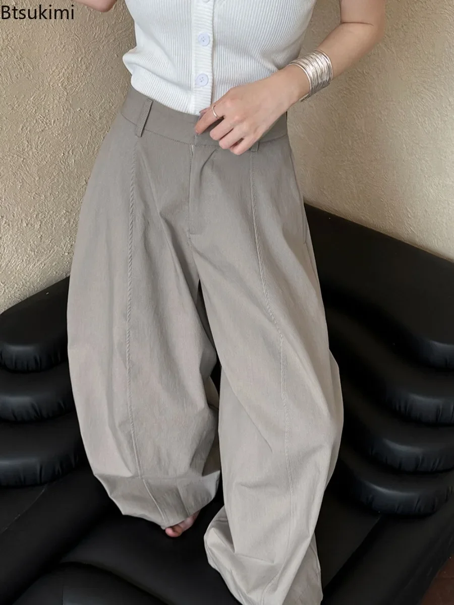 2026 Women's Retro Three-dimensional Tailoring Tooling Wide-leg Pants Spring New Straight-leg Pants Loose Casual Sickle Trousers