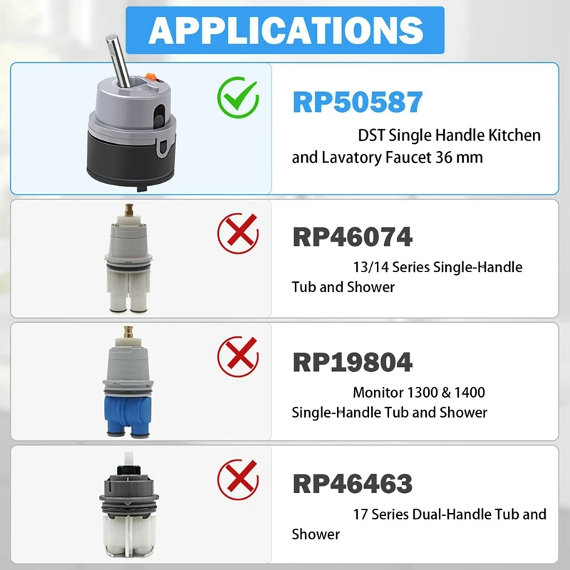 A98E-RP50587 لخرطوشة صنبور دلتا، إصلاح مقبض واحد متوافق مع DST، خرطوشة الصمام ومفتاح ربط سداسي للمطبخ