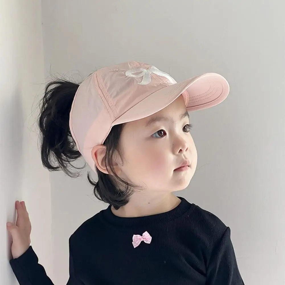 

Baby Hat Girls' Anti-uv Baseball Hat with Bow Embroidery Ponytail Hole for Outdoor Activities School Outings Children Baseball