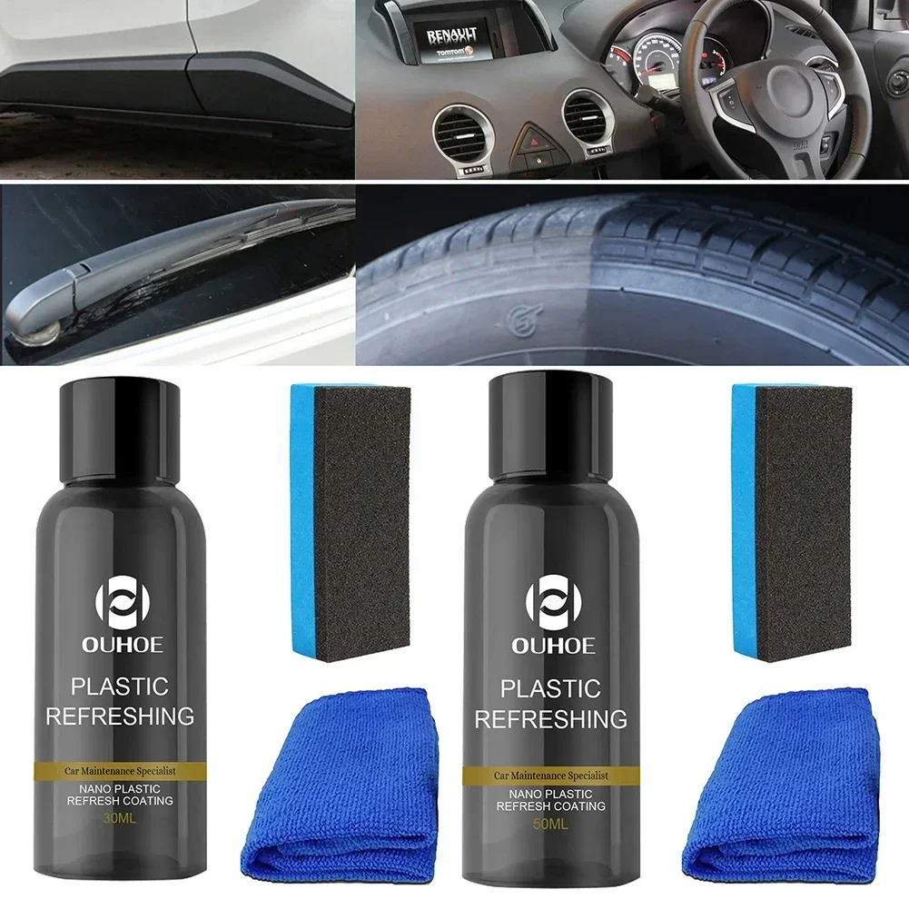 Universal Plastic Renovator 30/50ML Coating For Auto Plastic Rubber Repair Clean Restore Gloss Black Shine Seal Brighten Retread