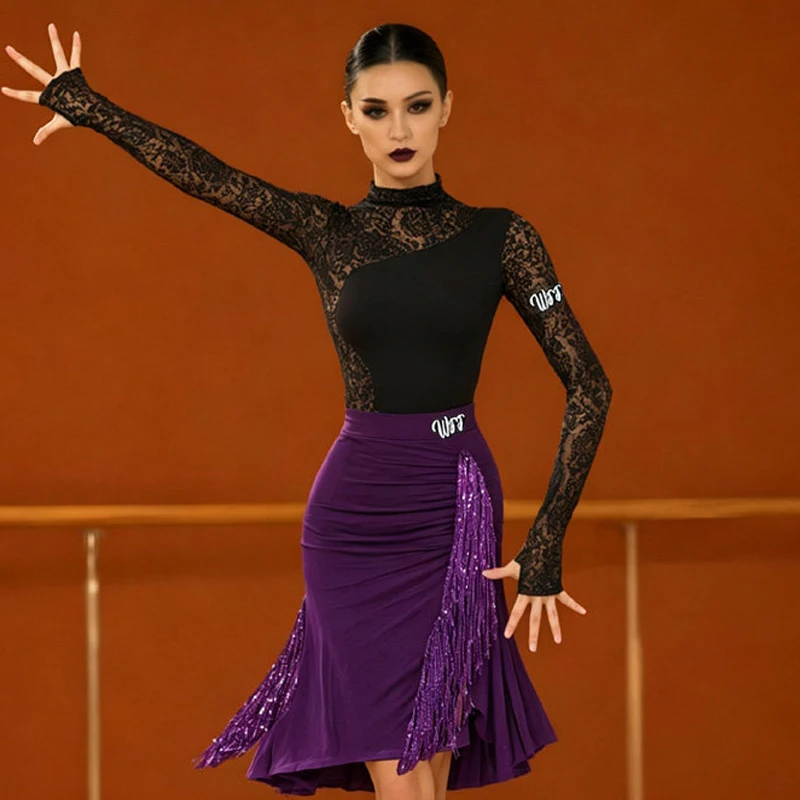 Women'S Ballroom Dance Training Clothes Adults Chacha Latin Dance Competition Costume Leopard Latin Top Fringed Skirts SL16593