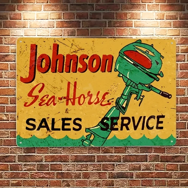 [Rustic Vintage Johnson Sea-Horse Sign] Outboard Motors Metal Sign - Rustic Nautical Wall Decor for La