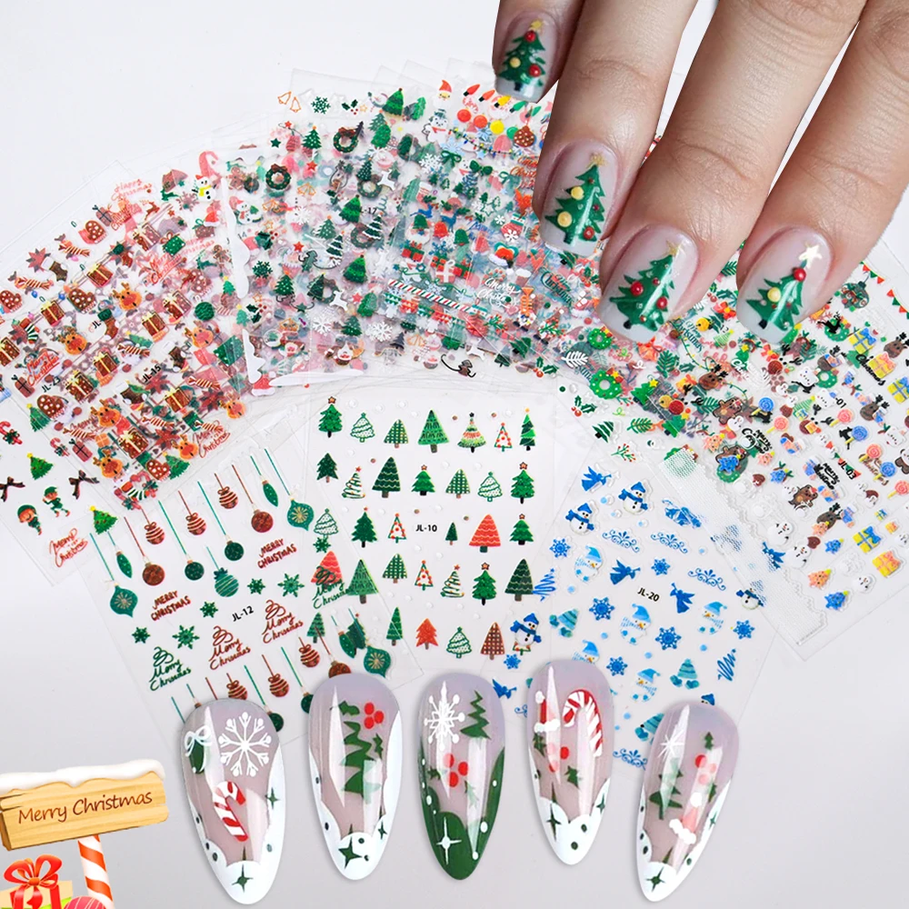 

30Pcs 3D Christmas Tree Snowflake Nail Art Sticker Glitter Snowman Bell Wreath Santa Claus Nail Decals Winter Xmas Nail Slider*&