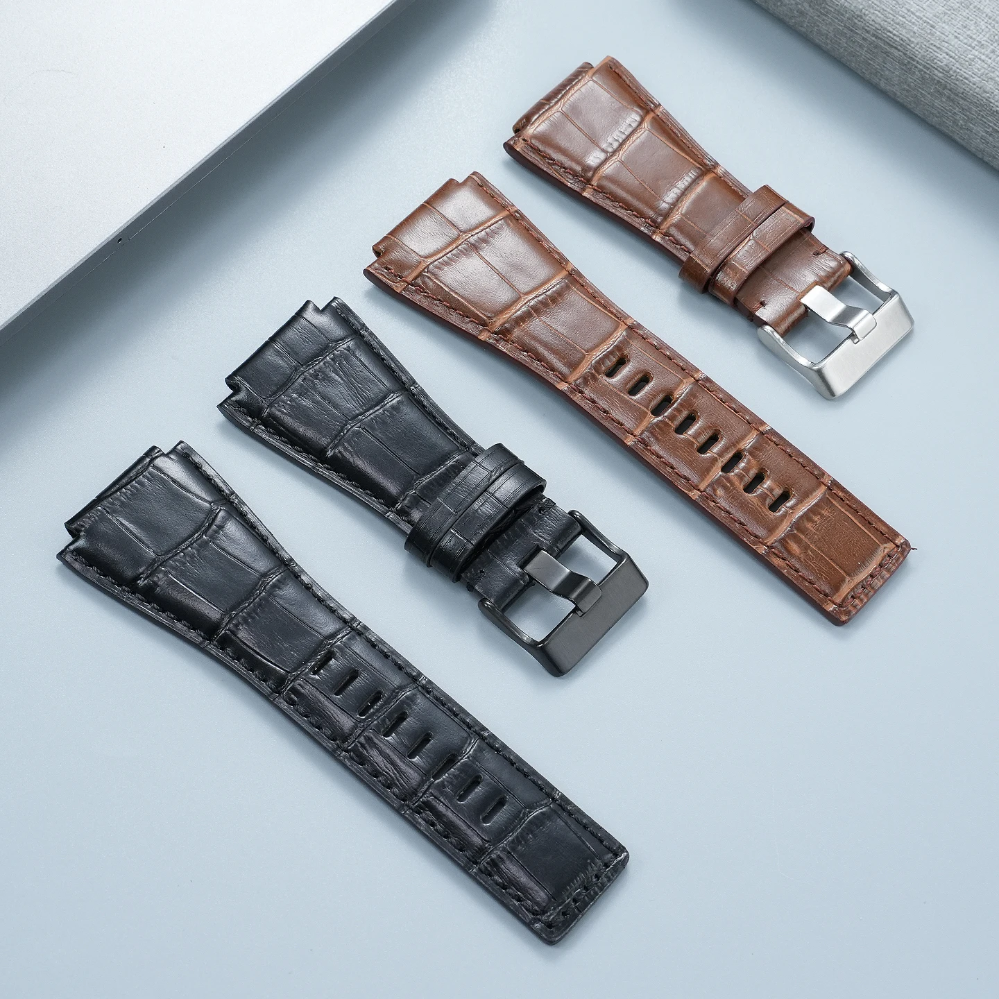 Men's 24mm Bullnose Calfskin Watch Strap for Bell & Ross BR, BR01, BR03—High-Quality Genuine Leather Replacement Strap