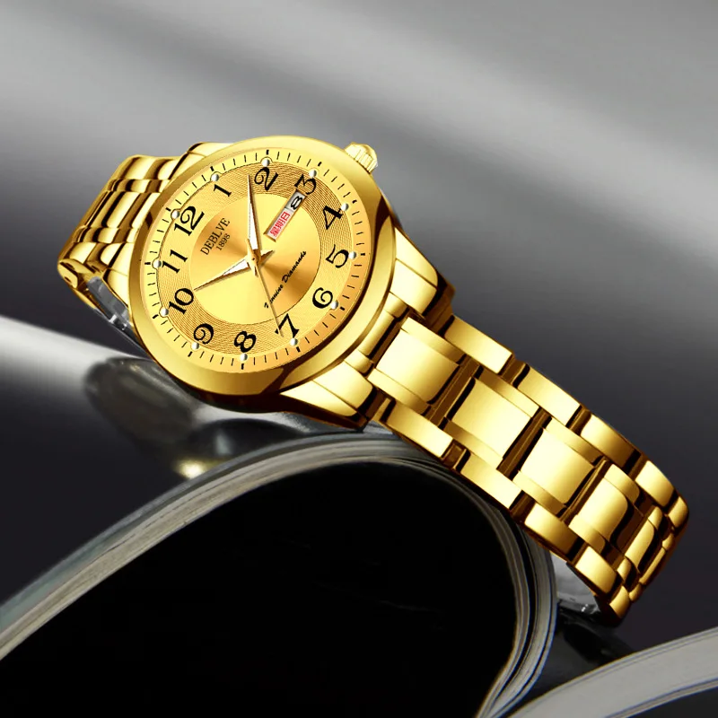 Women's Fashion Ultra-thin Steel Strap Double Calendar Luminous Digital Quartz Watch