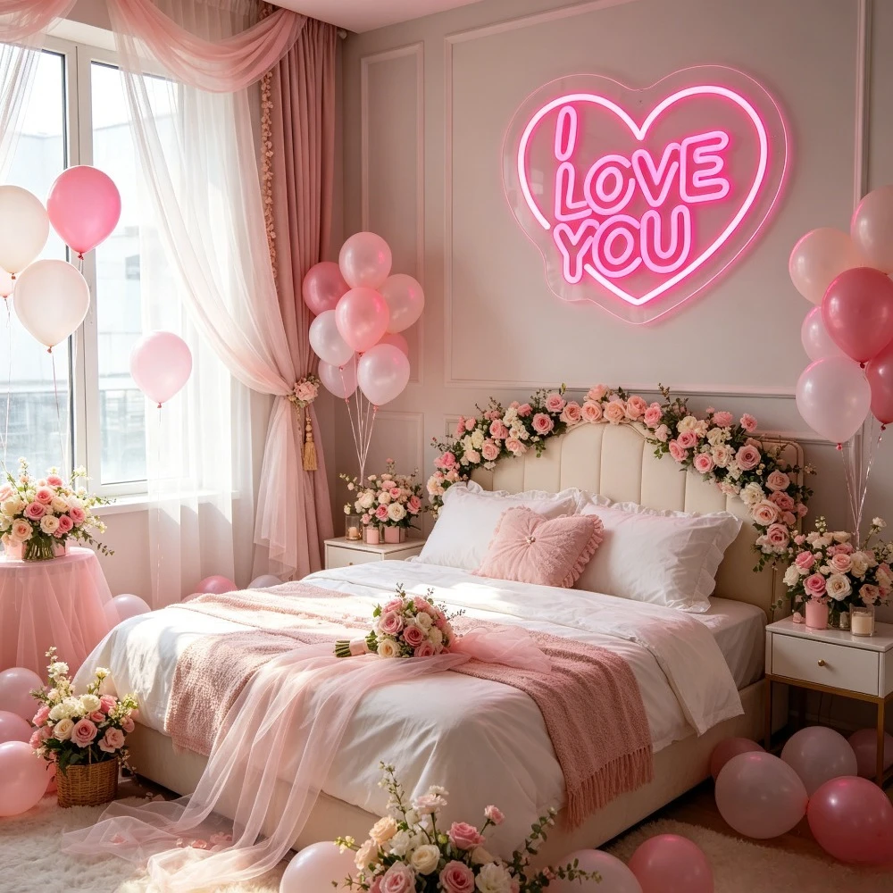 I Love You Heart Neon Sign LED USB Reusable Romantic Night Light for Valentine's Day Wedding Anniversary Bedroom Decor