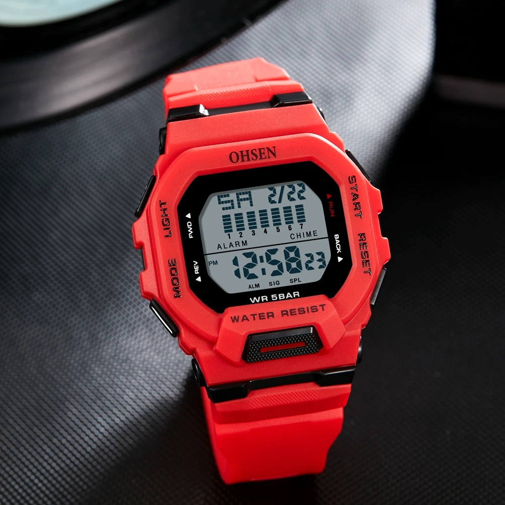 

New Arrival Hombre Male Digital Watches 5ATM Dive Man Mens Sport Red Wristwatches Hand clocks Man Watch Reloj Masculino