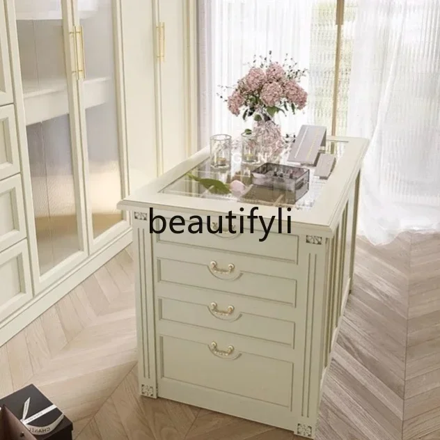 A15 Cream Wind Light Luxury Solid Wood Jewelry Display Cabinet Cloakroom  Jewelry Bucket Cabinet High-end Jewelry Storage Cabine