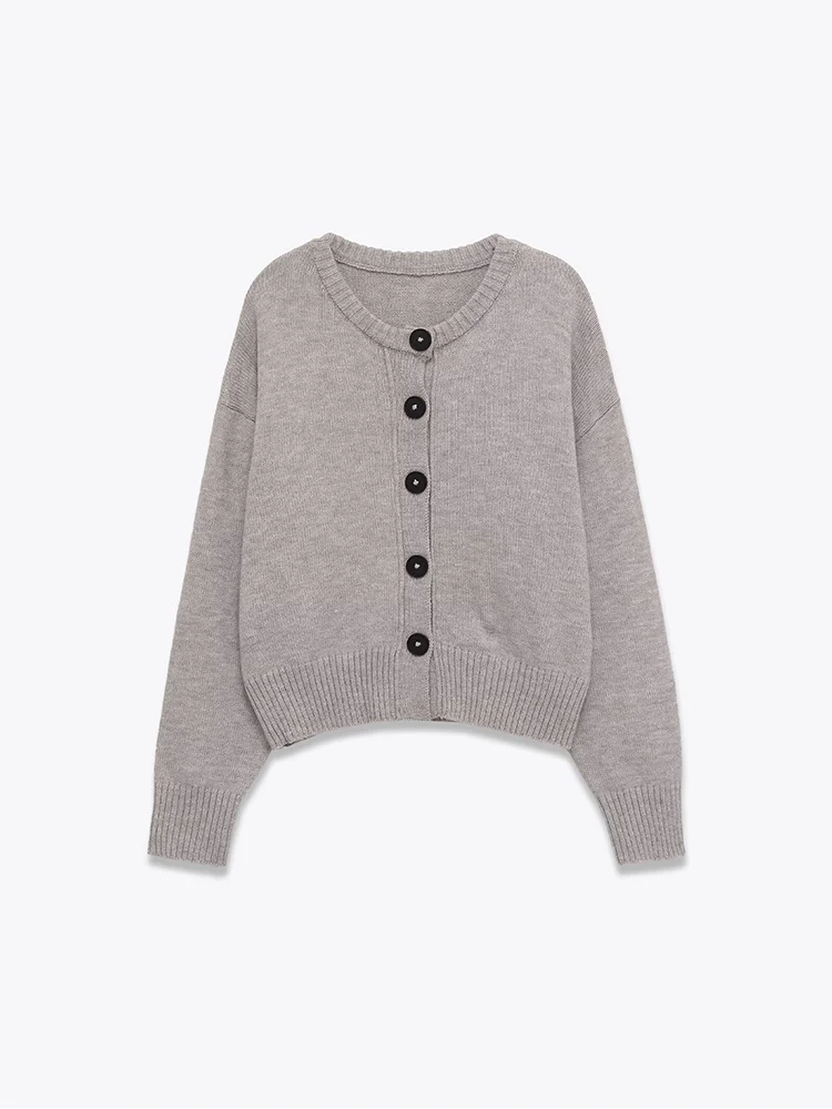 

Новая женская мода в европейском стиле, универсальный темперамент, свободная мягкая вязаная куртка с круглым вырезом и длинными рукавами