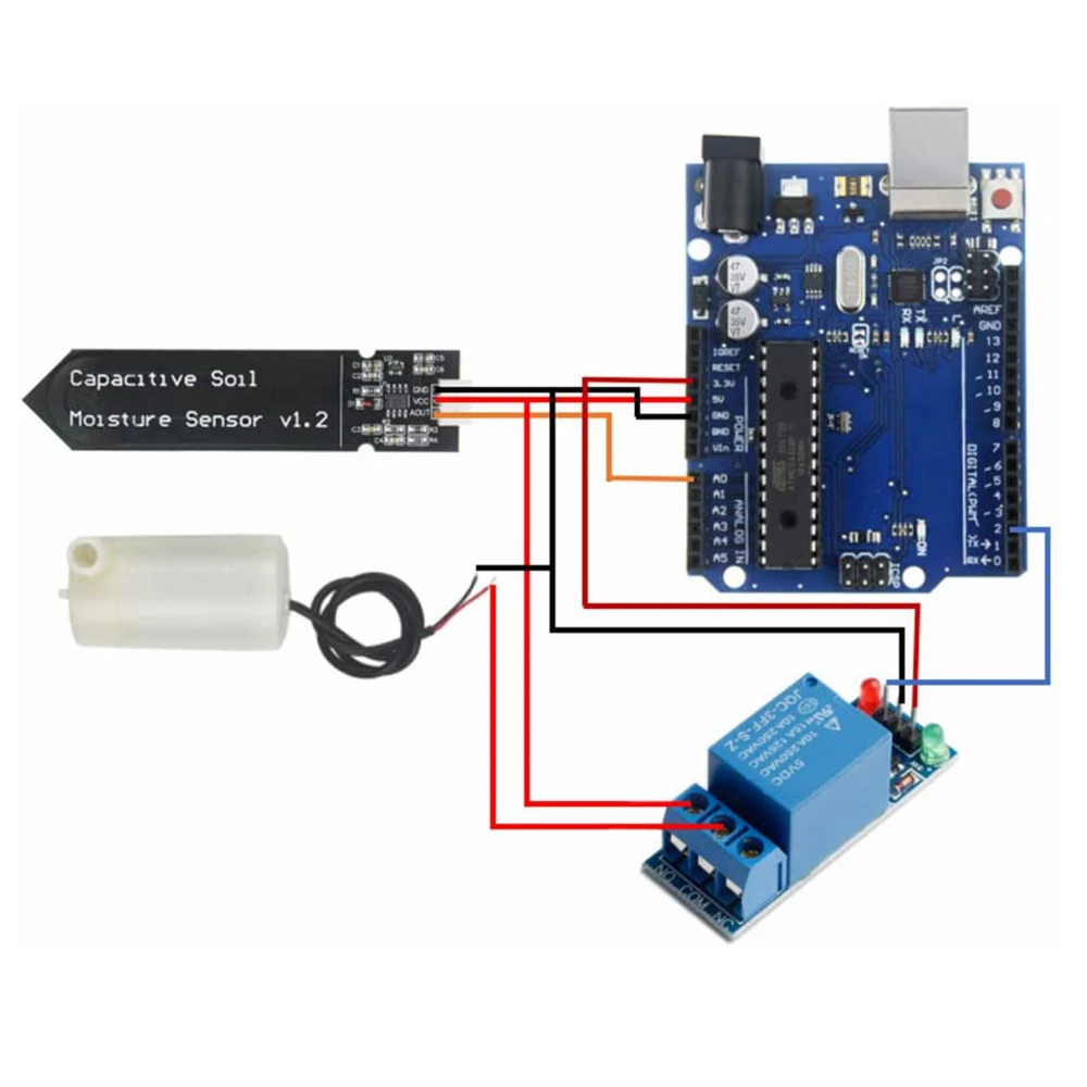 Automatic Irrigation DIY Kit Self Watering System with Capacitive Soil Moisture Sensor 1 Channel 5V Relay Module and Water Pump