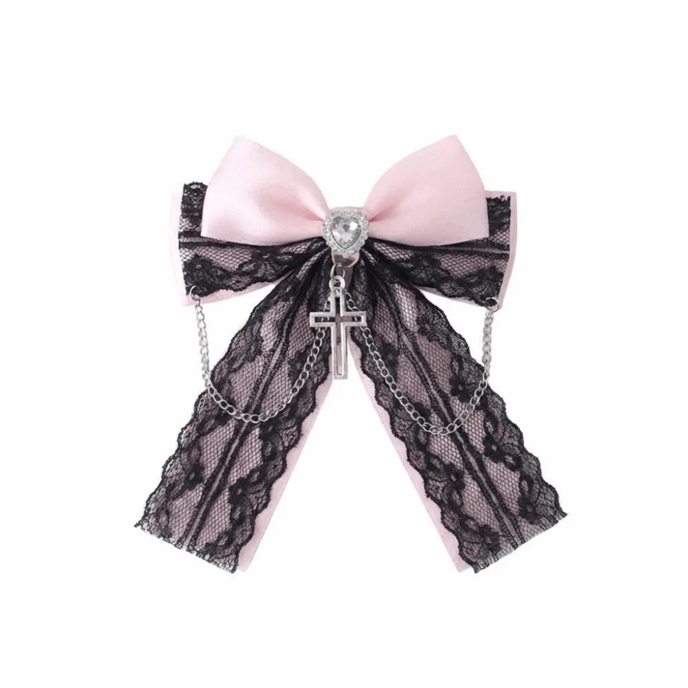 

Cute Bow Cross Pendant Gothic Hair Clip Exquisite Lace Design Japanese Style Lolita Hair Accessories Bag Charm Y2K Hair Clip