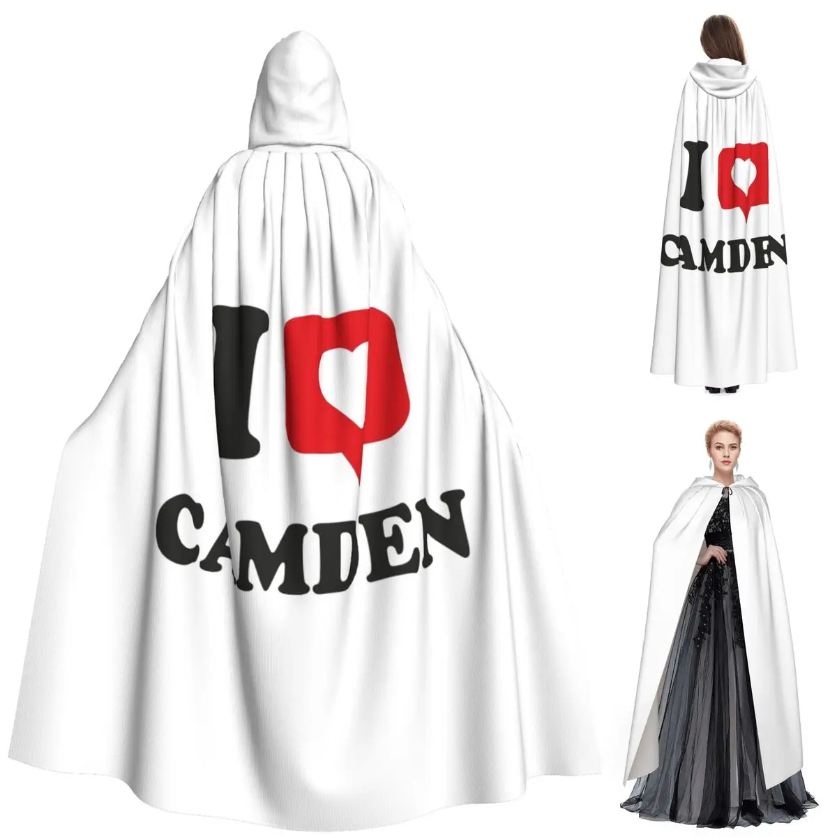 

Длинный плащ с капюшоном I Love Camden, средневековый костюм ведьмы, накидка для косплея, накидка на Хэллоуин, вечеринка для взрослых, унисекс