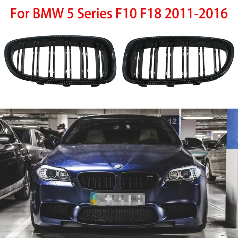 

2Pcs Car Style Gloss Black Front Kidney Double Slat Grill Grille for BMW 5 Series F10 F18 2011-2016 Dual Line Racing Grilles