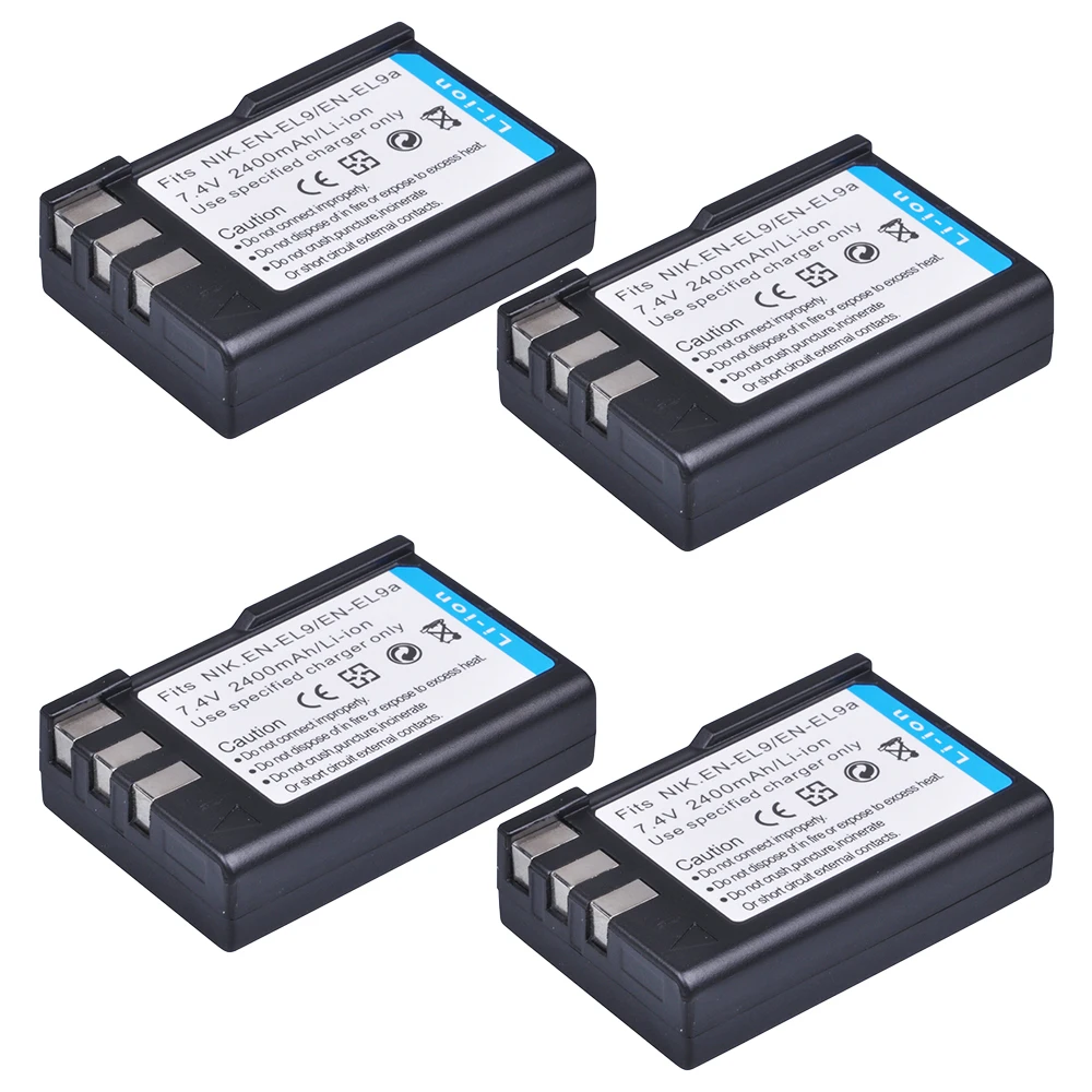 2400mAh EN-EL9 EN-EL9A Battery and EN EL9 EL9A Charger with Type-c Port for Nikon D3000, D5000, D40X, D40, D60 DSLR