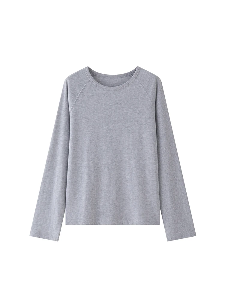 [LANMREM] Korean Style Long Sleeve T-shirt For Women Round Neck Casual Loose Minimalism Female Tops 2024 Autumn New 26D9961