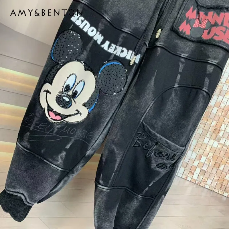 تنوعا الحريم السراويل شتاء جديد Y2k Kawaii الصوف مبطن الجينز الصناعة الثقيلة غسل الكرتون فضفاض التخسيس بنطال رياضي غير رسمي #2