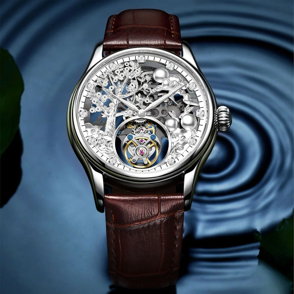 AESOP Real Tourbillon Mechanical Man Watches Brand Skeleton Hollow Luminous Hands Watch Men Tourbillon Wristwatch Zodiac Rabbits