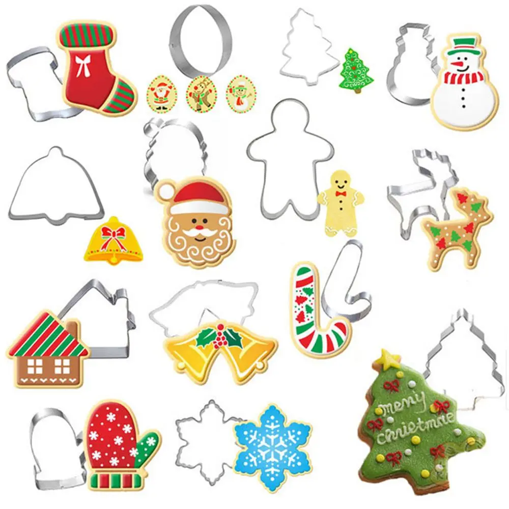 1/2PCS Christmas Cookie Cutter Stainless Steel Biscuit Mold Baking Tool Xms Theme Snowflake Santa Claus Cake Mould