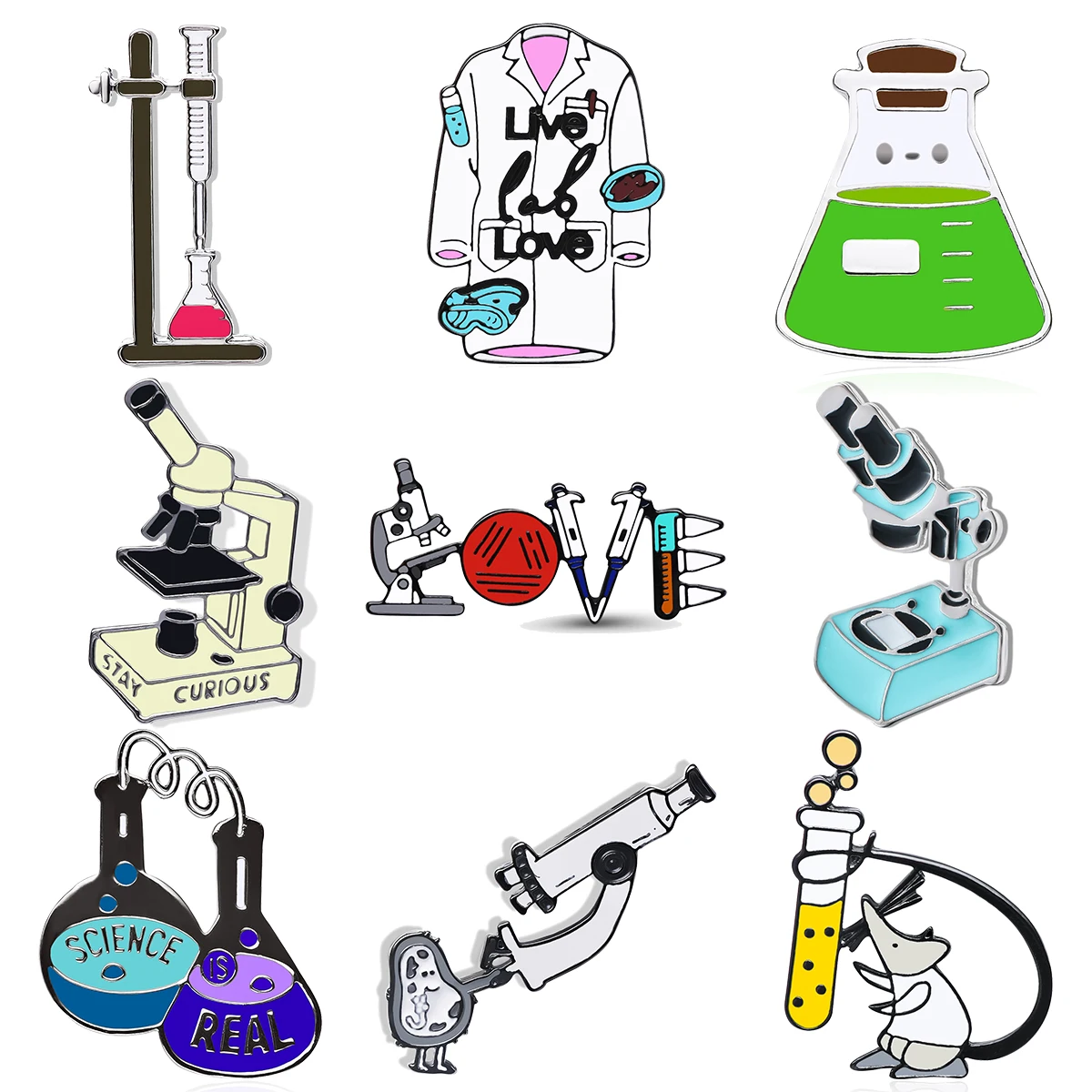 Catuni Lab Microscope Chemistry Enamel Pins Brooch Cute Science Lanyard Lapel Bag Badge Gift for Students Women Men Wholesale