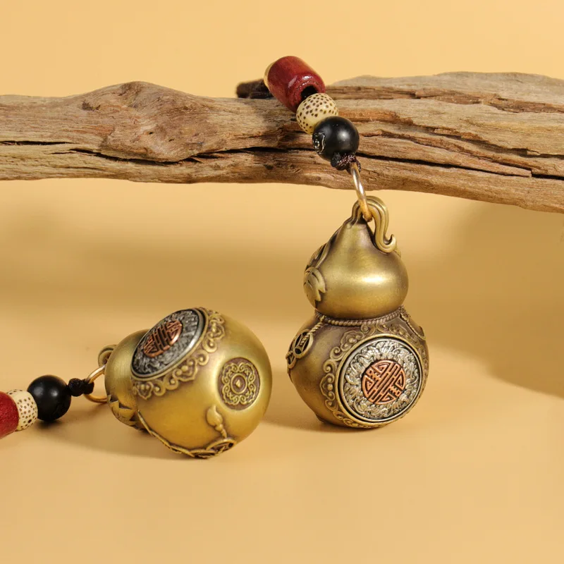 Rotating Keychain Brass Solid Gourd Pendant Amulet Fortune And Prosperity