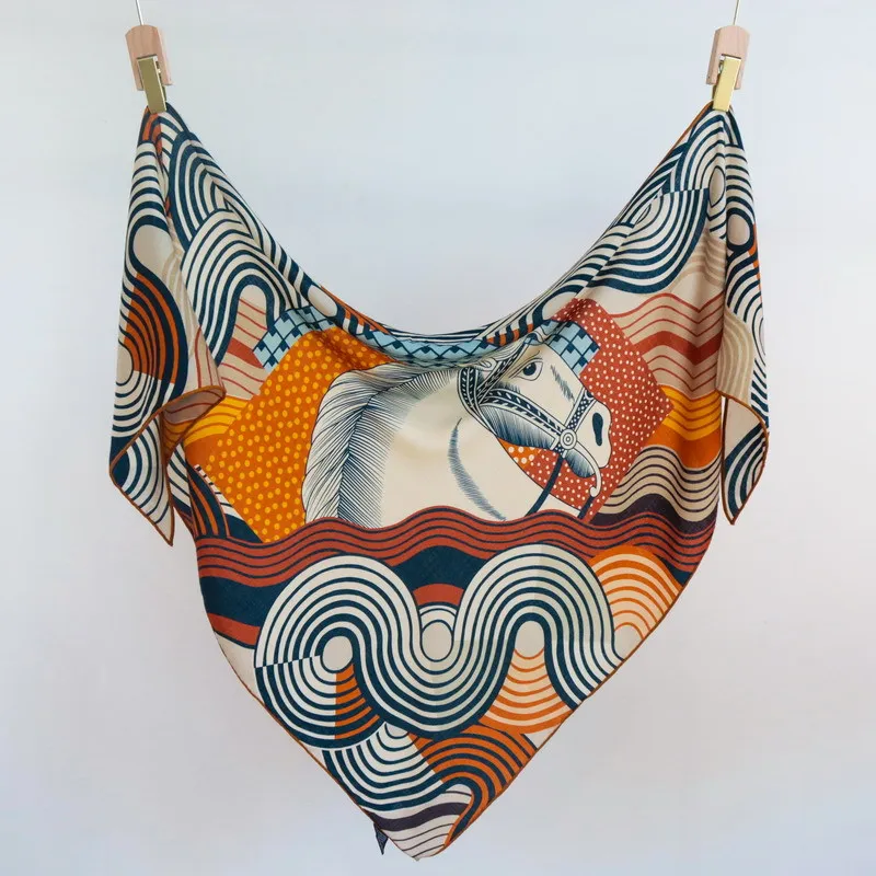

Horse Triangular Shape Scarf Silk Wool Stole Neck Scarves Foulard Bag Belt Head Shoulder Decoration Gift Winter Accessories
