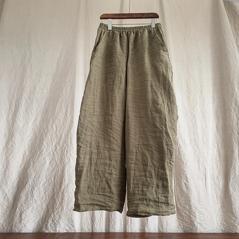 High Quality Women Casual Linen Trousers New 2025 Spring Vintage Style Solid Color Loose Comfortable Female Harem Pants T489