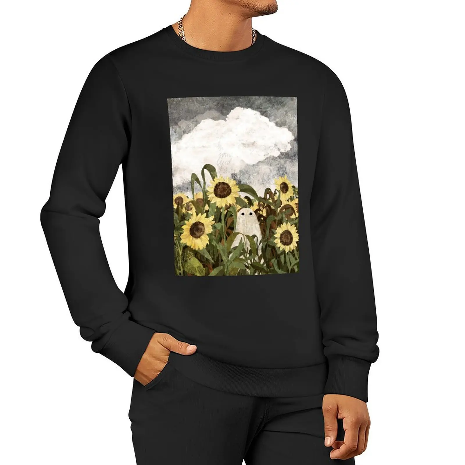 There's A Ghost in the Sunflower Field Again... Pullover Hoodie korean clothes men's winter sweater new sweatshirts