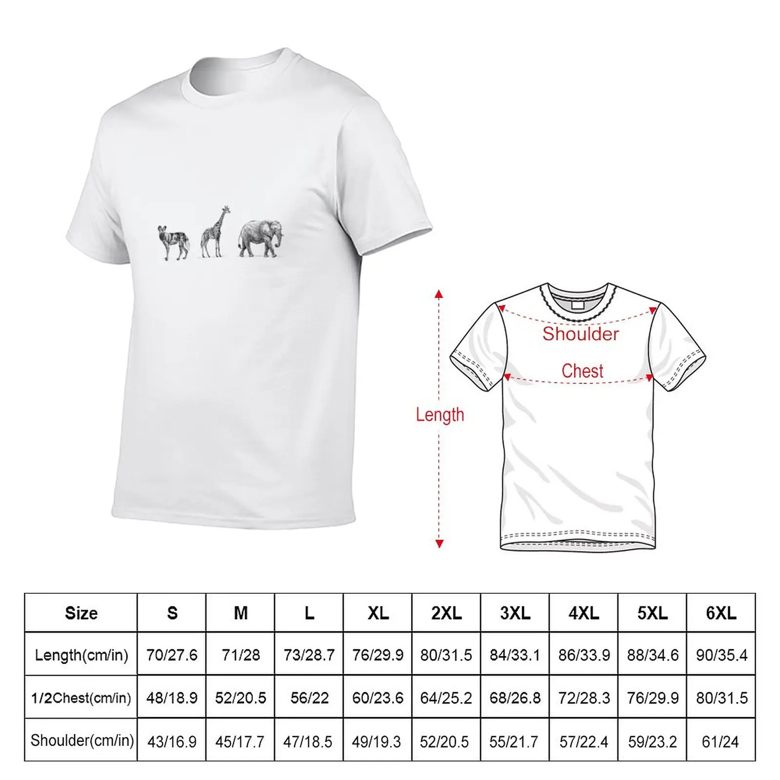 New (Best-Seller) African Animals Trio Design (Giraffe, Elephant, African Wild Dog) [Realistic Artwork] T-Shirt