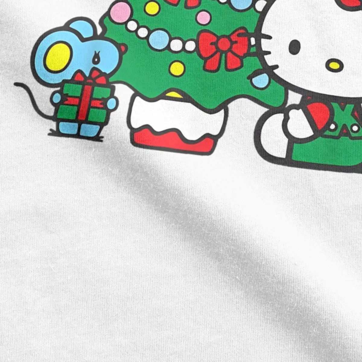 Men T-Shirt Hello Kitty Merry Christmas Vintage Cotton Tees Short Sleeve T Shirts O Neck Tops Printed