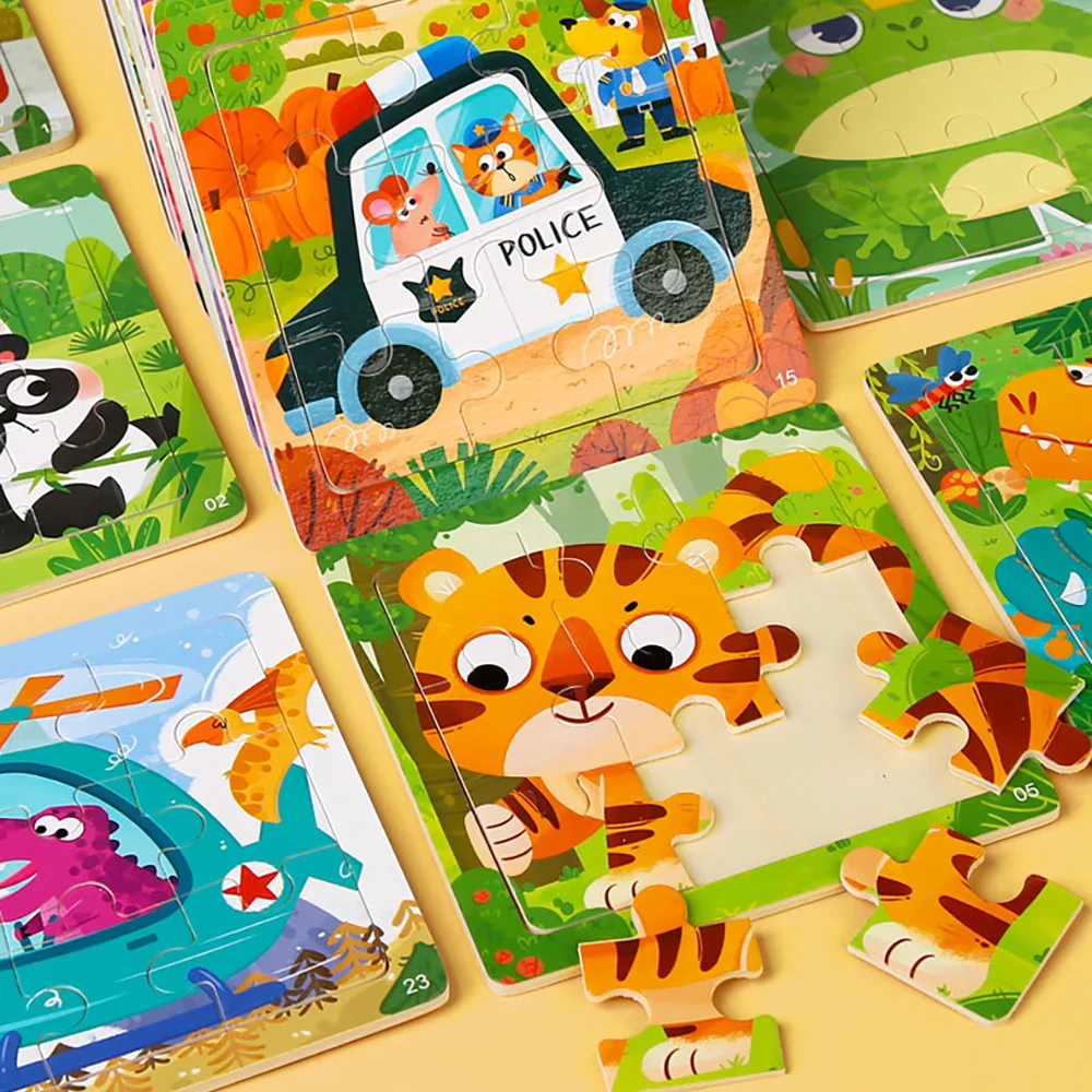 wooden puzzle cartoon animal Puzzles and jigsaws toys for kids 2 to 4 years old Montessori education gift for kids