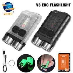 V3 Powerful EDC LED Keychain Flashlight 1000LM Mini Portable Work Light Type-C Rechargeable Torch Camping Fishing Pocket Lantern