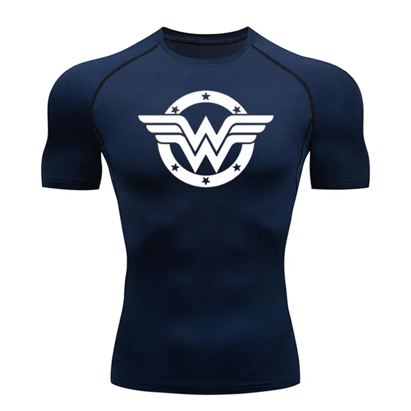 High Elasticity Sweat-Resistant Men Rash Protection TShirt Tight Short-Sleeved Fitness Gym Jogging Training Elastic Fitness Suit