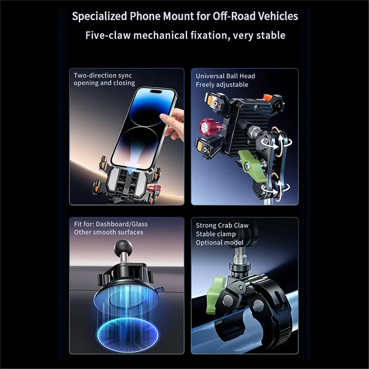 Y60A NEW-Anti-Slip Heavy Duty Car Windshield Metal Five-Claw Phone Clamp Car Adhesive Suction Cup Mount Mobile Phone Holder A