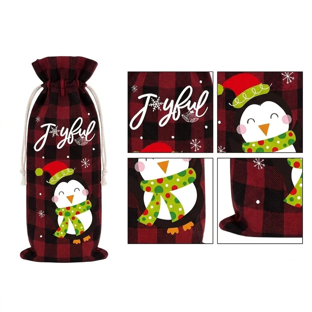 Holiday Wine Sleeves Christmas Wine Bags Secure Bottle Fit Buffalo Plaid Pattern Tear Resistant Fabric Color Fast Material