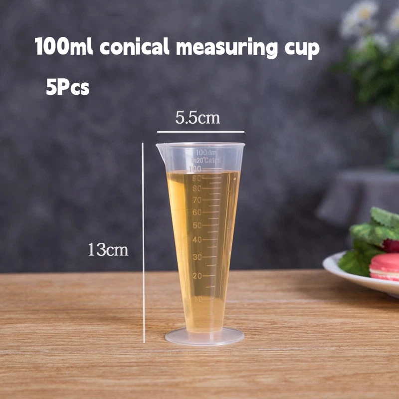 

100ML Triangular Measuring Cup Scale Transparent Plastic Graduated Cylinder Pour Spout Liquid Container Kitchen Bar Tool 5Pcs