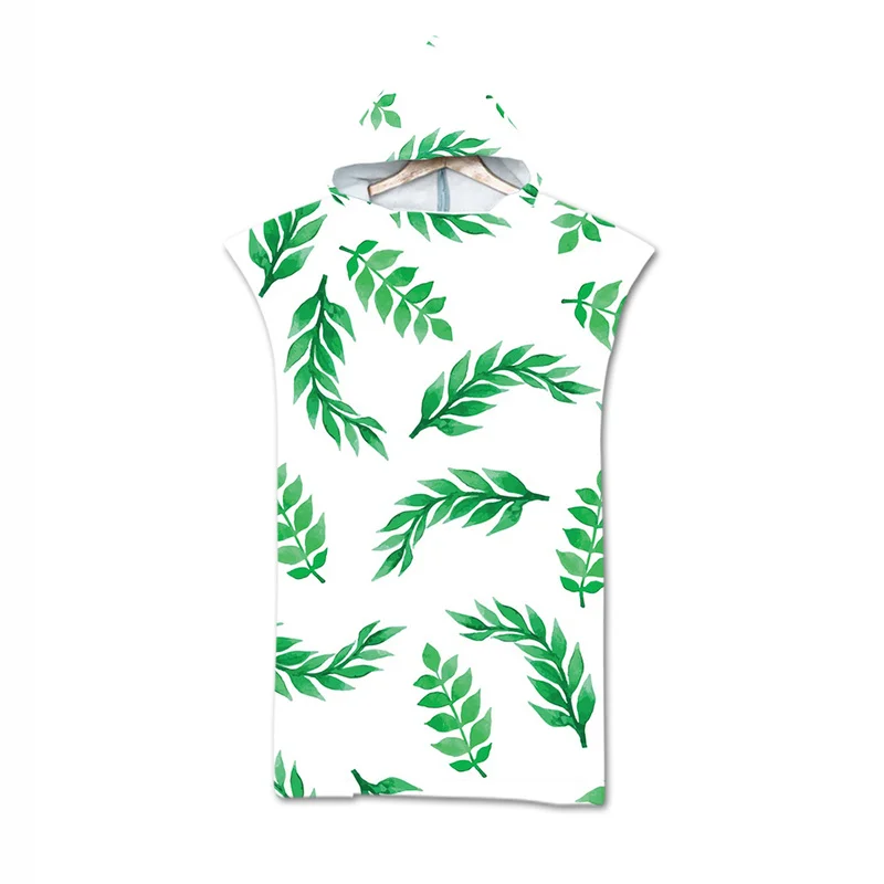

Полотенце из микрофибры с капюшоном для взрослых, банное полотенце с геометрическим рисунком листьев, пляжная одежда для плавания и серфинга