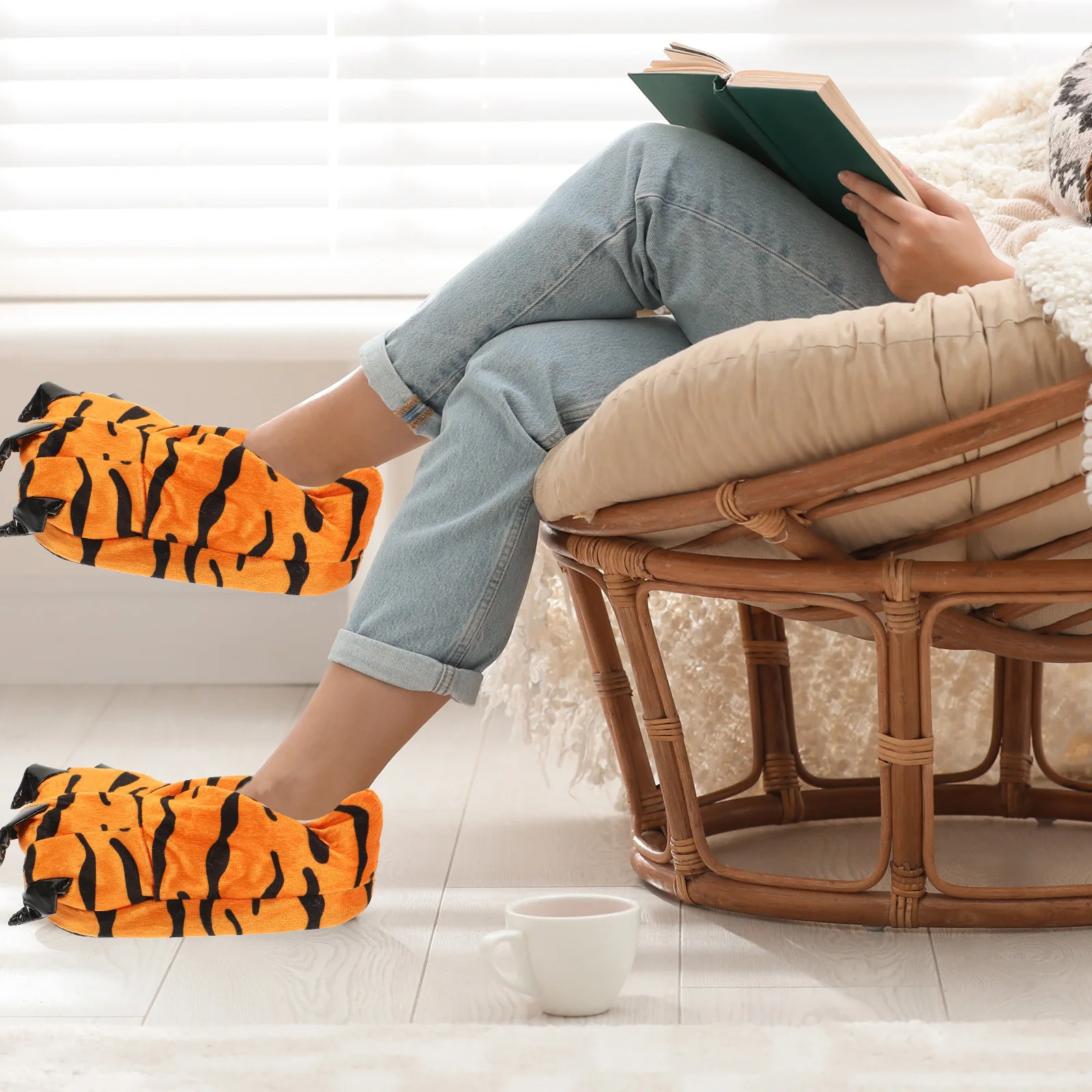 

Dinosaur Claw Slippers Cartoon Tiger Pattern Kids Size 27 31 Cm Furry Paw Keeping Warm Indoor Flat Shoes Cartoon Children Claw
