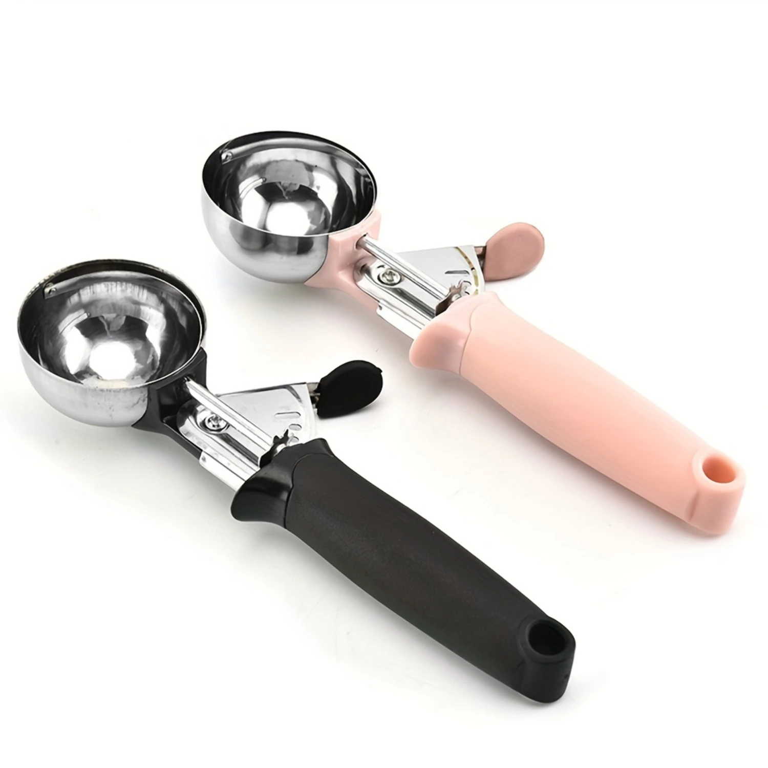 2pcs Stainless Steel Ice Cream Scoop with Trigger - Metal Melon Baller, Dough Scoop for Baking, Durable & Washable Kitchen Gadge